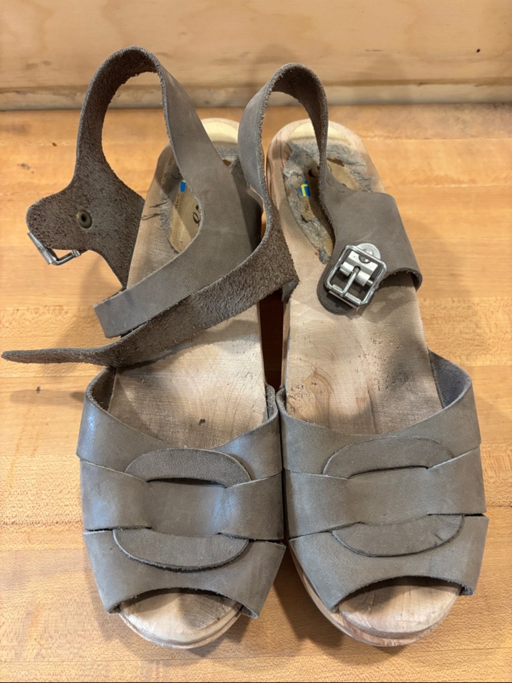 Lotta From Stockholm Taupe Leather Wedge Sandals